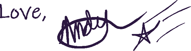 the signature "Love, Andy" with a drawing of a shooting star